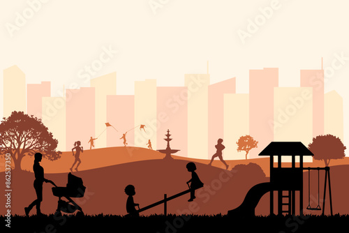 Playground city park landscape silhouette. Vector illustration design template