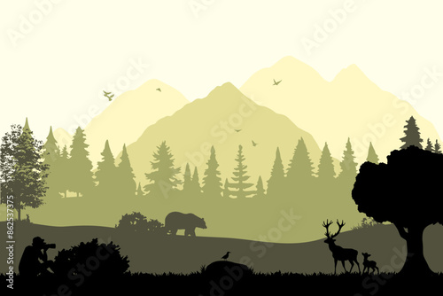 Wildlife nature landscape silhouette. Vector illustration design template