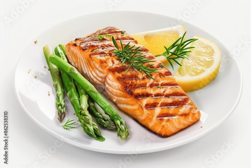 Delicious Grilled Salmon and Asparagus. Fresh and Healthy Cuisine Concept