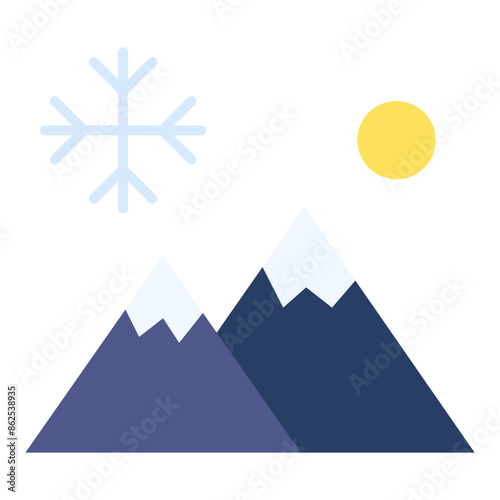 mountain, sun, snow flake, winter, weather, Icon