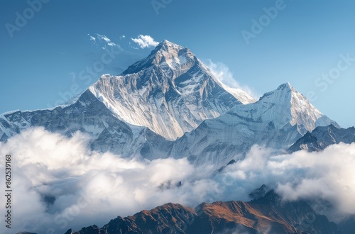Majestic Mountain Peak Rising Above Clouds in the Himalayas