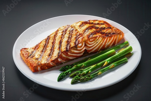 Delicious Grilled Salmon and Asparagus. Gourmet Dining Concept photo