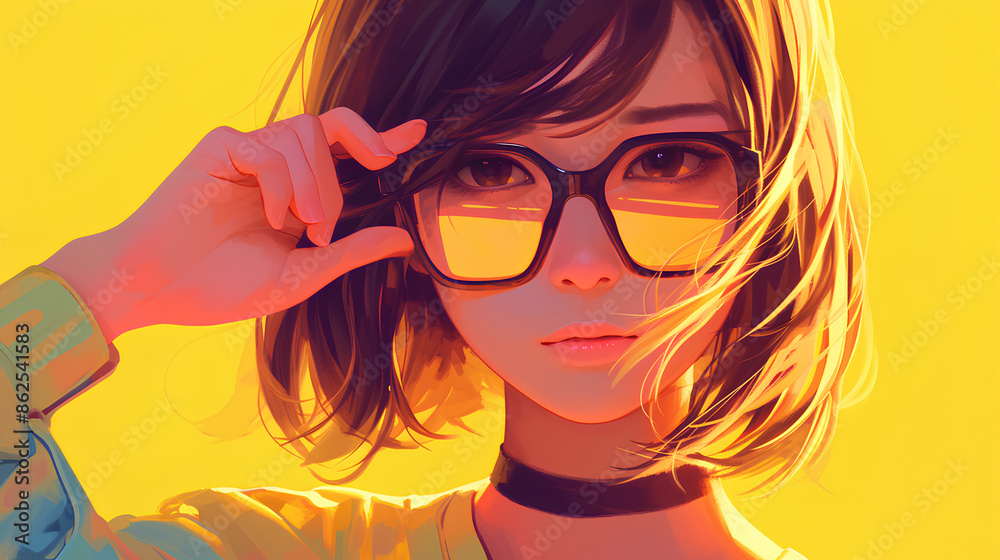 fashionable girl idol with glasses digital painting style, anime style fashionable girl idol with glasses digital painting style, anime style