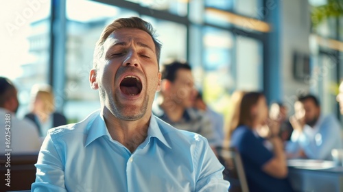 The man yawning at work photo