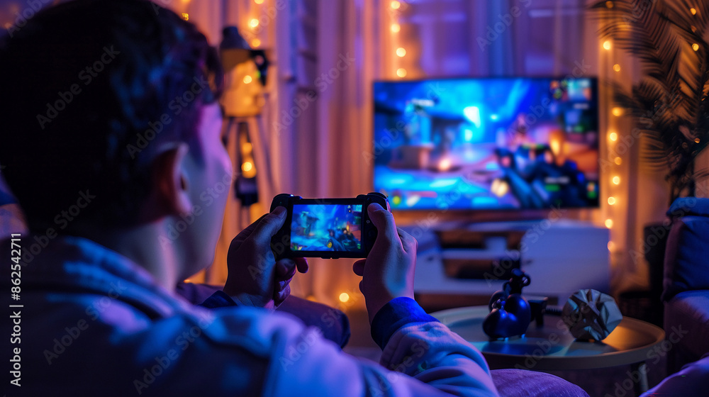 A gamer live streaming their gameplay to an online audience. A gamer live streaming their gameplay to an online audience.