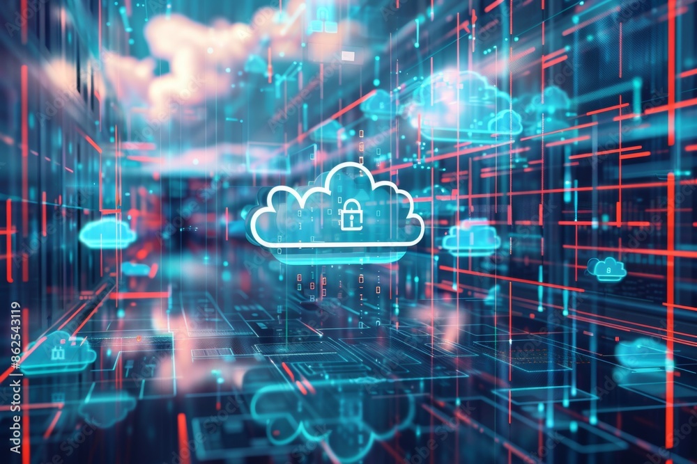 A graphic representation of cloud computing with data being processed and transferred A graphic representation of cloud computing with data being processed and transferred