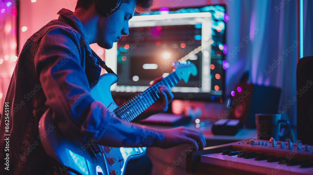 A musician playing live requests from viewers. A musician playing live requests from viewers.