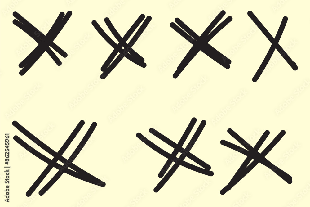 X scribble cross marks in black ink. Vector set of grunge error or cancellation symbols. Isolated rough, brush strokes, incorrect rejection icons, monochrome sketch cancellation or removal signs X scribble cross marks in black ink. Vector set of grunge error or cancellation symbols. Isolated rough, brush strokes, incorrect rejection icons, monochrome sketch cancellation or removal signs