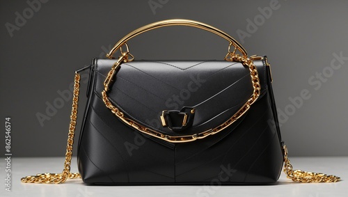 a small black leather purse with a gold chain 
