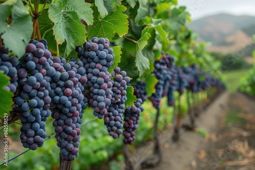 Wallpaper Mural A lush vineyard with bunches of grapes hanging from the vines, ready to be harvested. Torontodigital.ca