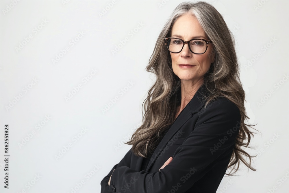 Business woman of 65 years old in business suit and design glasses. Business woman of 65 years old in business suit and design glasses.