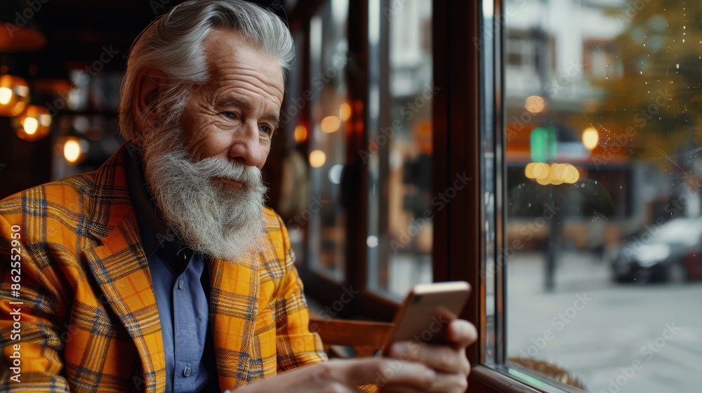 Fototapeta premium The elderly man with smartphone