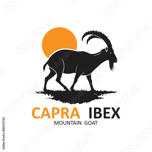 capra ibex logo vector icon illustration design template, this logo suitable for adventure, survive and hiking