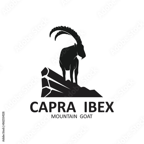 capra ibex logo vector icon illustration design template, this logo suitable for adventure, survive and hiking