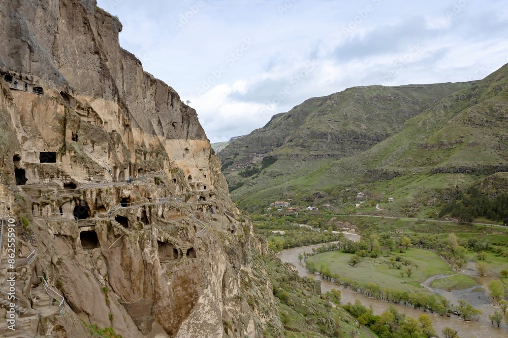 A view of Vardzia cave town and monastery, and Mtkvari Canyon, Georgia A view of Vardzia cave town and monastery, and Mtkvari Canyon, Georgia