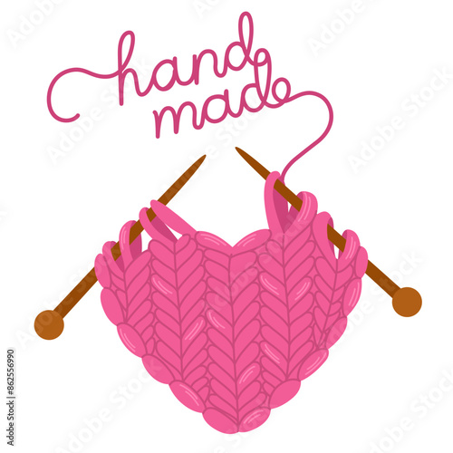 Knitting with needles and yarn. Lettering phrase for knitting shop to be a knitter. Decorative craftwork, knit work, handicraft. Flat vector illustrations on a white background