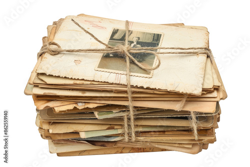 Stack of Old Vintage Photographs Tied with Twine photo