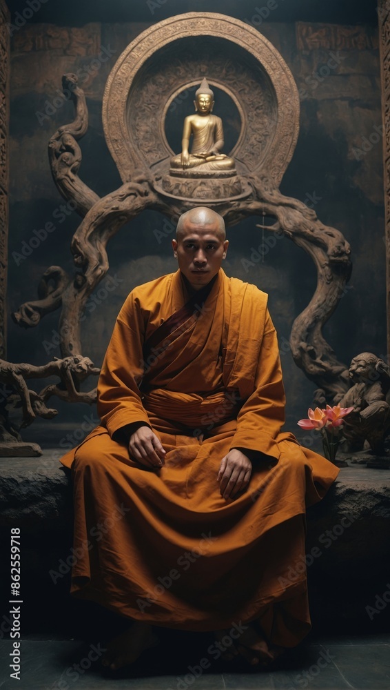 A Tibetan monk meditating. Peace and harmony radiate around him. Nirvana. A Tibetan monk meditating. Peace and harmony radiate around him. Nirvana.