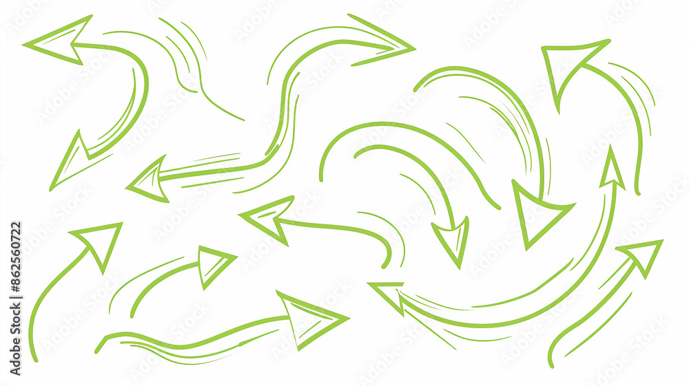 A collection of different green arrow guides on a white background A collection of different green arrow guides on a white background