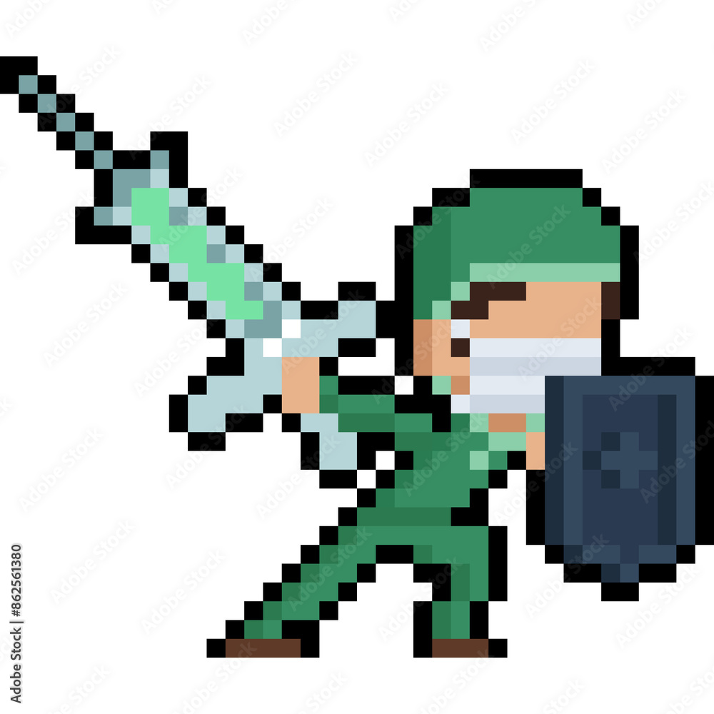 Pixel art cartoon doctor character fighting by syringe and shield 2 Pixel art cartoon doctor character fighting by syringe and shield 2