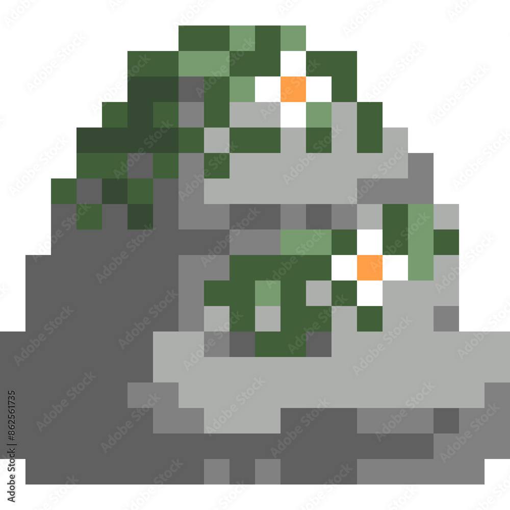 Pixel art stone with white flower ivy element 6 Pixel art stone with white flower ivy element 6