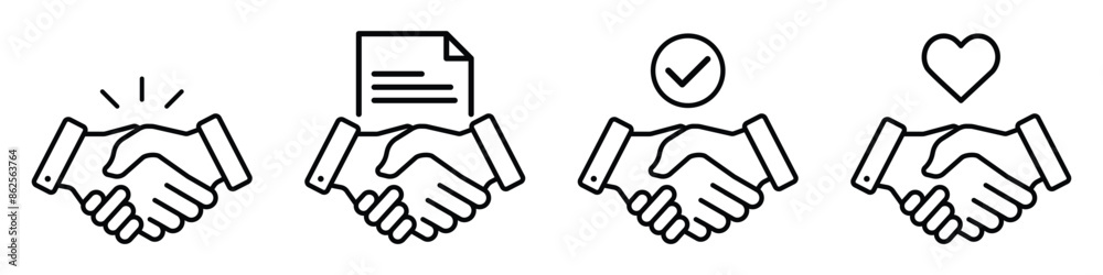 handshake icon set. business agreement, friendly handshake icons. partnership deal symbol for apps, ui, website, design element. transparent vector illustration.