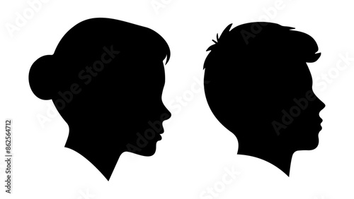 silhouette of a boy and a girl from side in vector, guy and girl silhouettes from side with hair in vector