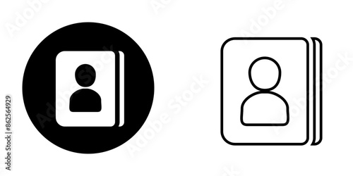 Visiting card icon set with name, contact symbol in black and white color style. EPS 10