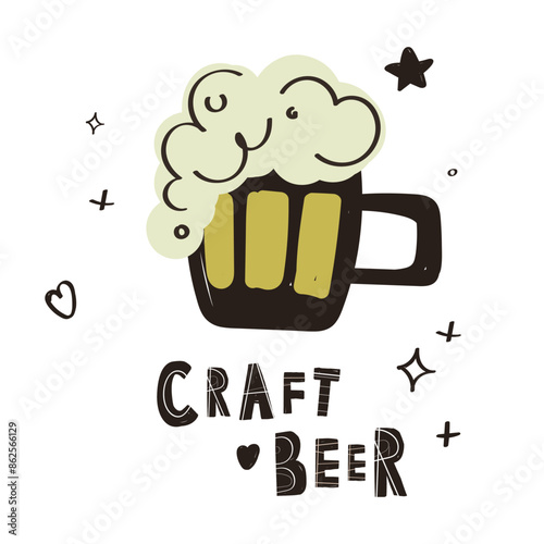 Craft Beer cartoon clip art and postcard vector design. doodle hand drawn elements. can be use for party, celebration and festival, web, poster, banner, template. party. Beer day.
