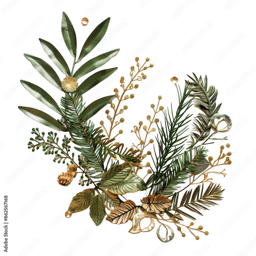 Fototapeta premium Decorative Green Leaves with Golden Branches