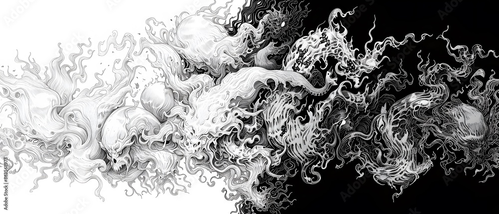 Obraz premium Abstract black and white swirling pattern.