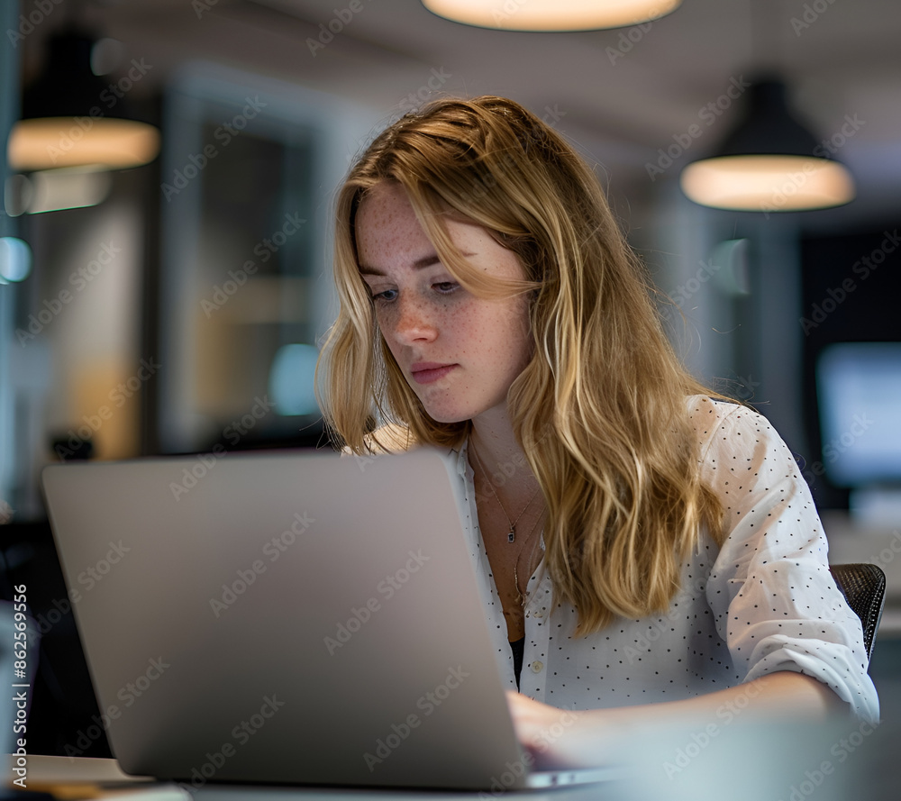 Photo of a woman working in the office Photo of a woman working in the office