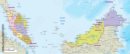 Political map of Malaysia vector illustration