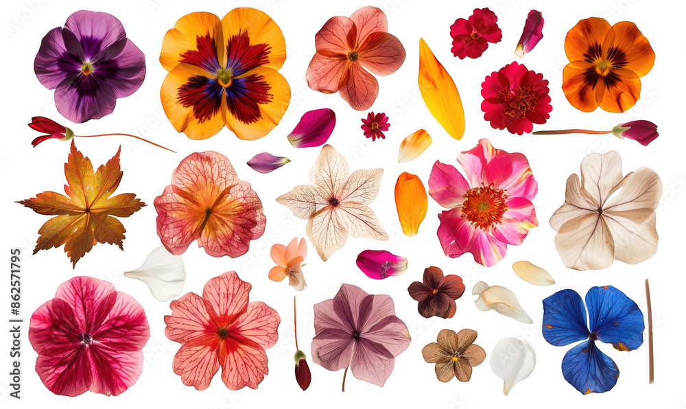 Fototapeta premium Assortment of Pressed Flowers and Petals