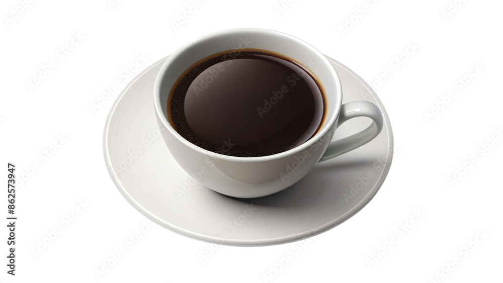 Isolated white mug filled with a hot brown coffee beverage Isolated white mug filled with a hot brown coffee beverage