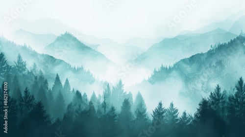 Abstract watercolor painting background of landscape hills with birds flying on mountains range, Modern landscape paintings banner for decoration, wallpaper, illustration, or fabric design