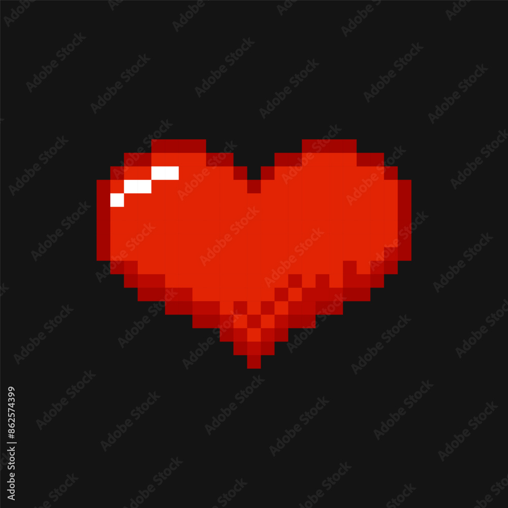Obraz premium Heart, pixel item for game interface, life magic game element, life 8 bit resource.