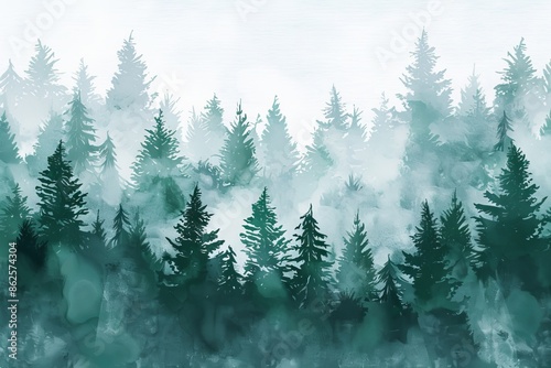 The forest is a green watercolor on a white background. © Bundi