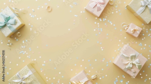 Festive Celebration with Elegant Gift Boxes and Confetti photo