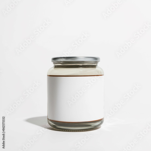 Transparent Glass Jar with Metal Cap and White Label – Clean and Versatile Packaging Mockup for Product Display - Generative ai 