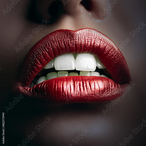 Czerwone usta kobiety photo