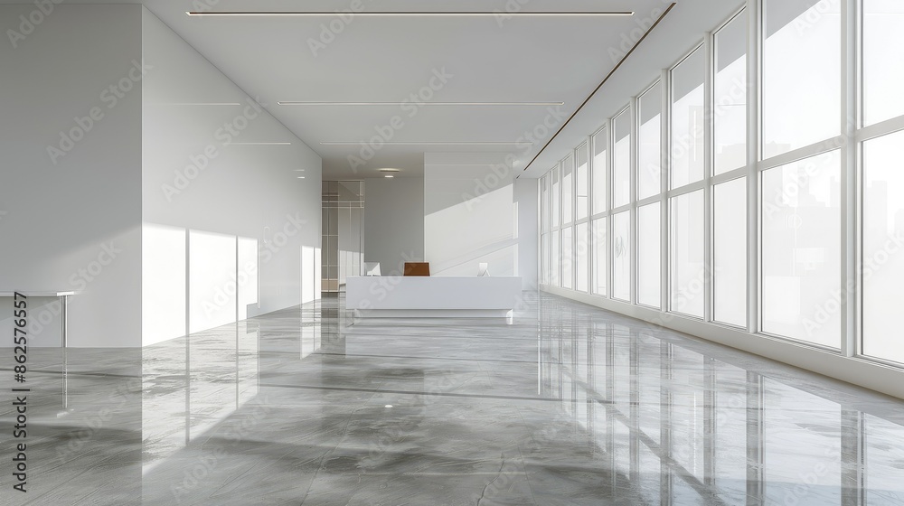 Empty minimalist office with white walls and a single desk Empty minimalist office with white walls and a single desk