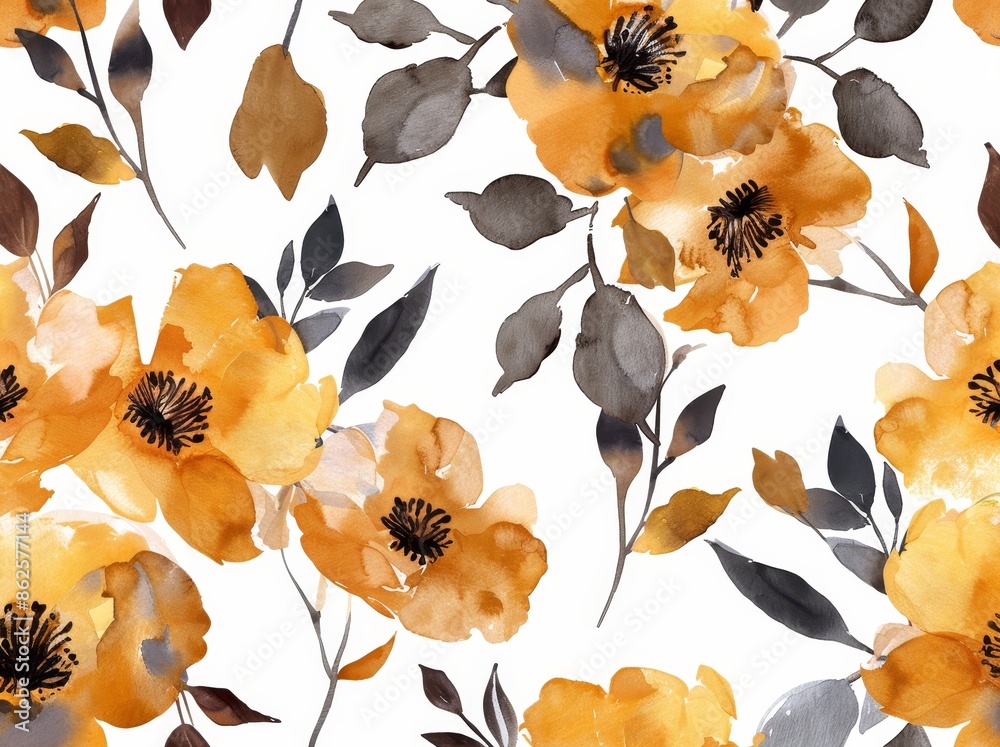 Floral illustration with seamless watercolor effect. Fabric texture