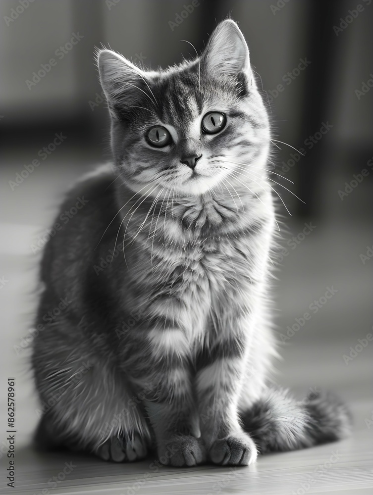 a cat sitting on the floor looking at the camera in a black and white photo a cat sitting on the floor looking at the camera in a black and white photo