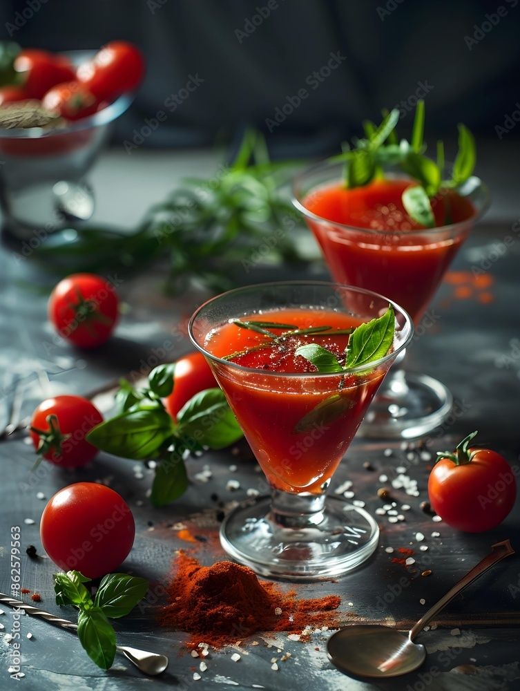 A drink made from vodka and tomato juice. Season with various spices A drink made from vodka and tomato juice. Season with various spices
