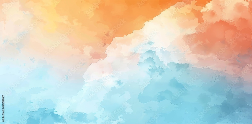 Obraz premium Watercolor background with blue, yellow and orange streaks. Illustration of banner, wallpaper, or magazine cover.