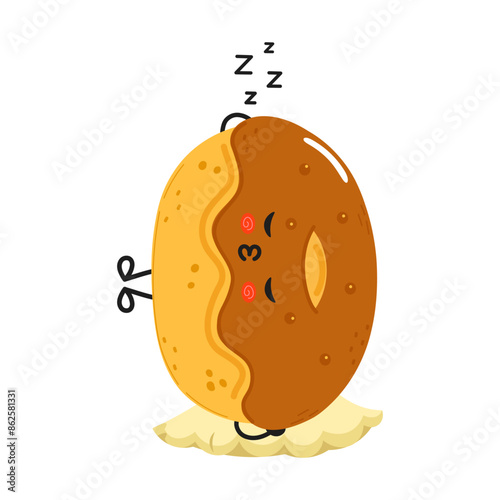 Chocolate Doughnut sleeping character. Vector hand drawn cartoon kawaii character illustration icon. Isolated on white background. Doughnut sleep character concept