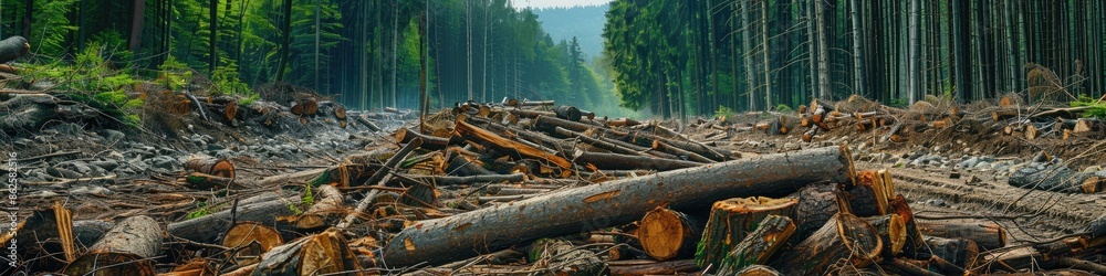cut down trees in the forest. Selective focus cut down trees in the forest. Selective focus