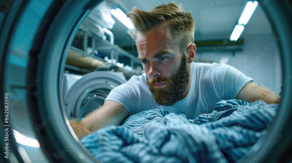 The man and washing machine. The man and washing machine.