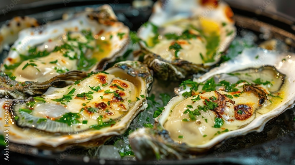 close-up of ready oysters on the table. Selective focus close-up of ready oysters on the table. Selective focus